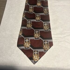 Palatina 60 X 4 Necktie Hundred Percent Silk Gold Medallions On Maroon NWT